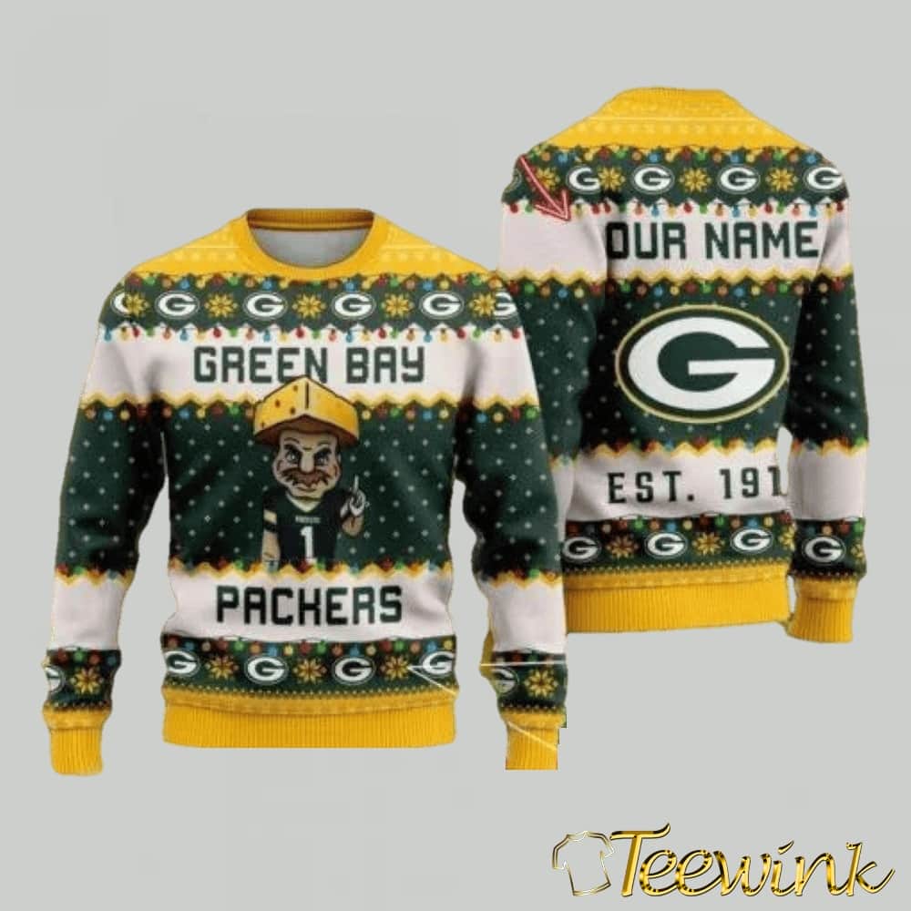 NFL Green Bay Packers Cute Mascot Custom Ugly Christmas Sweater, NFL Chritsmas Sweater