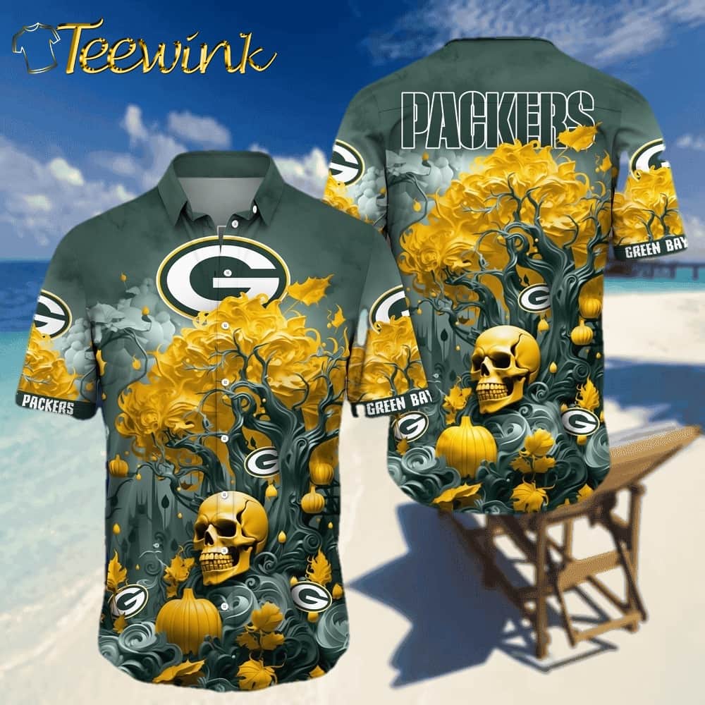 NFL Green Bay Packers Halloween Skull Pumpkin Hawaiian Shirt
