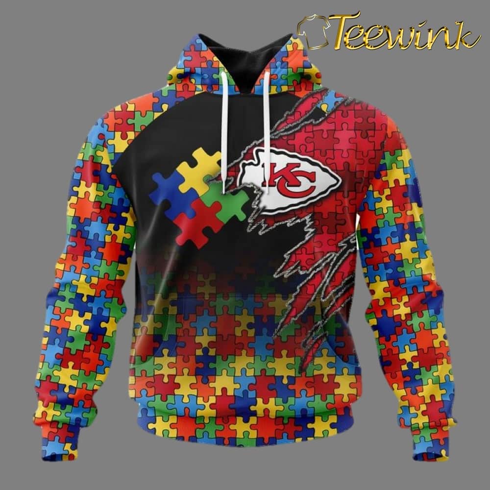 NFL Kansas City Chiefs Autism Awareness 3D Hoodie image 2 NFL Kansas City Chiefs Autism Awareness 3D Hoodie image 2