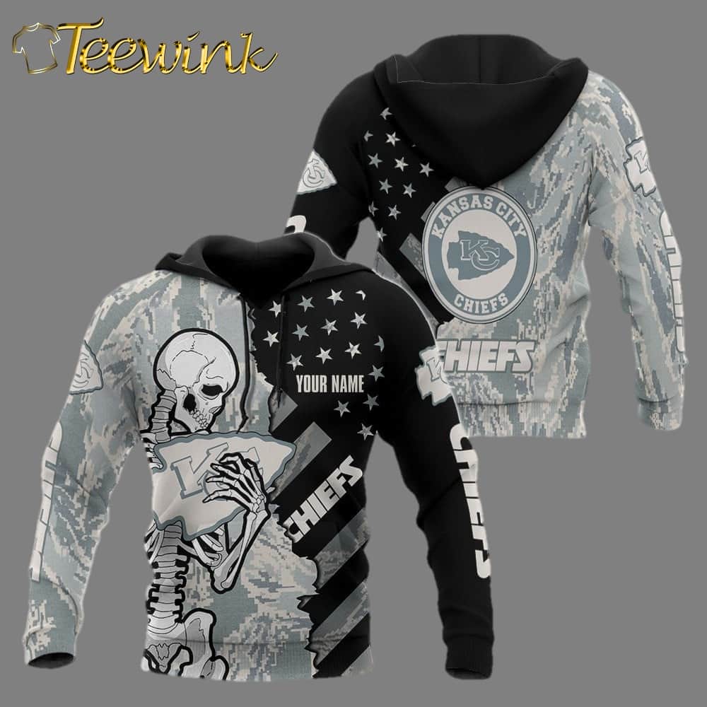 Personalized Kansas City Chiefs Camo Skeleton Fan 3D Hoodie
