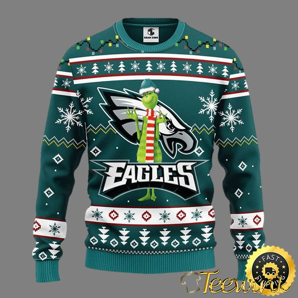 Philadelphia Eagles Christmas Ugly Sweater Print Funny Grinch Show Your Team Spirit