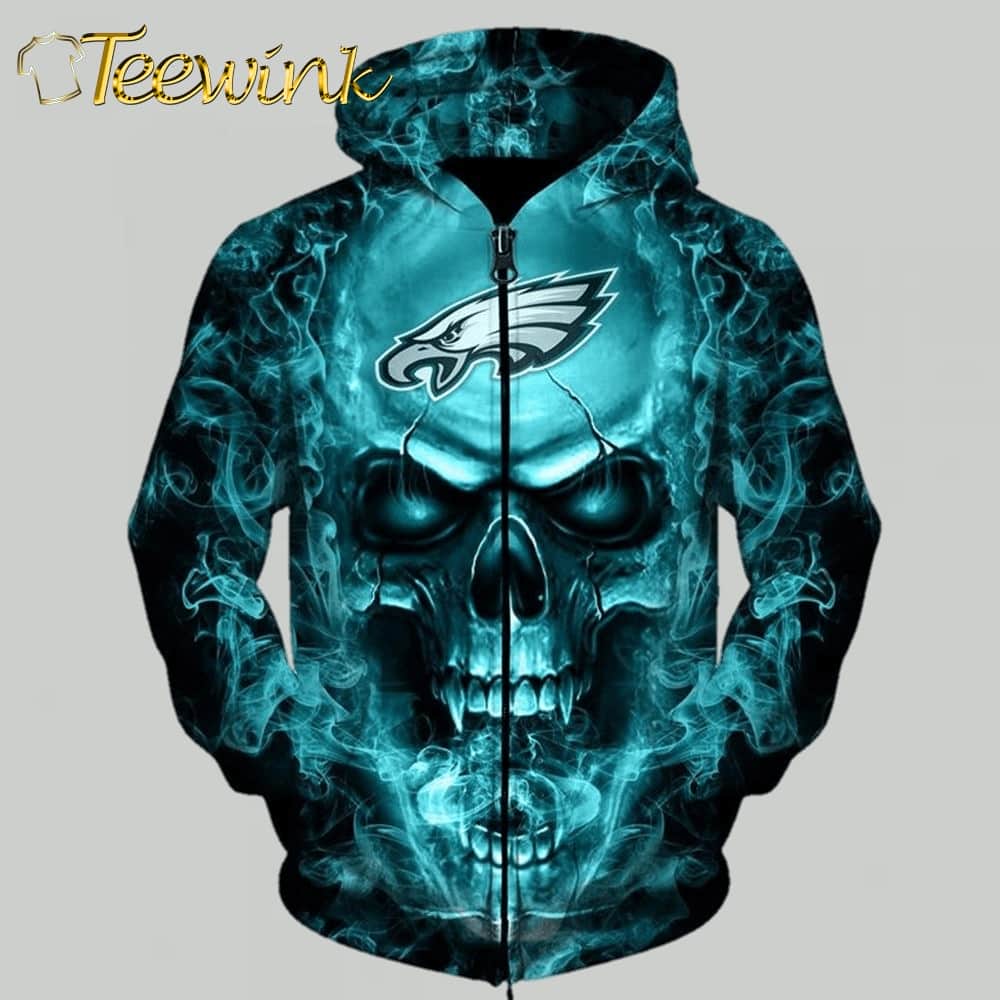 Philadelphia Eagles Neon Eagles Green Smoking Skull 3D Hoodie All Over Print Shirt