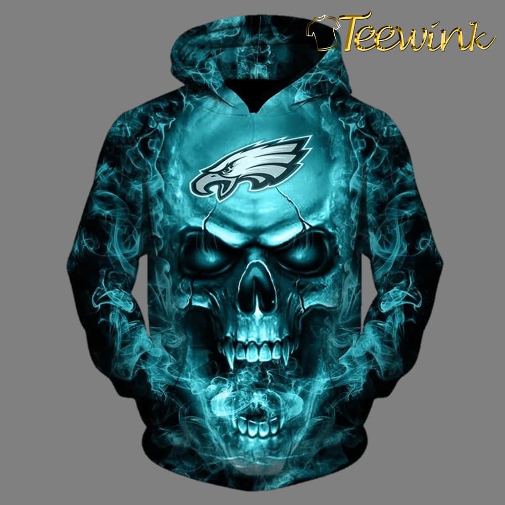 Philadelphia Eagles Neon Skull 3D Hoodie