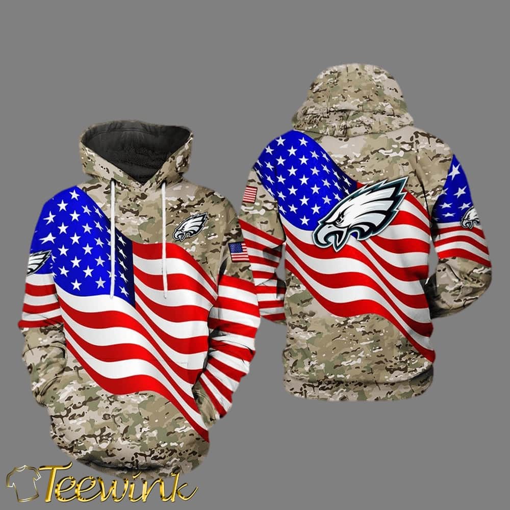 Philadelphia Eagles NFL US Flag Camo Veteran Team 3D Hoodie