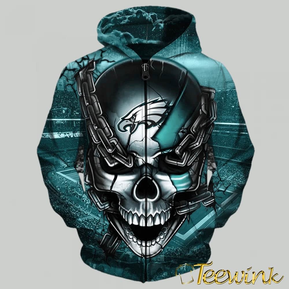 Philadelphia Eagles Team Football Eagles Logo Skull 3D Hoodie All Over Print Shirt