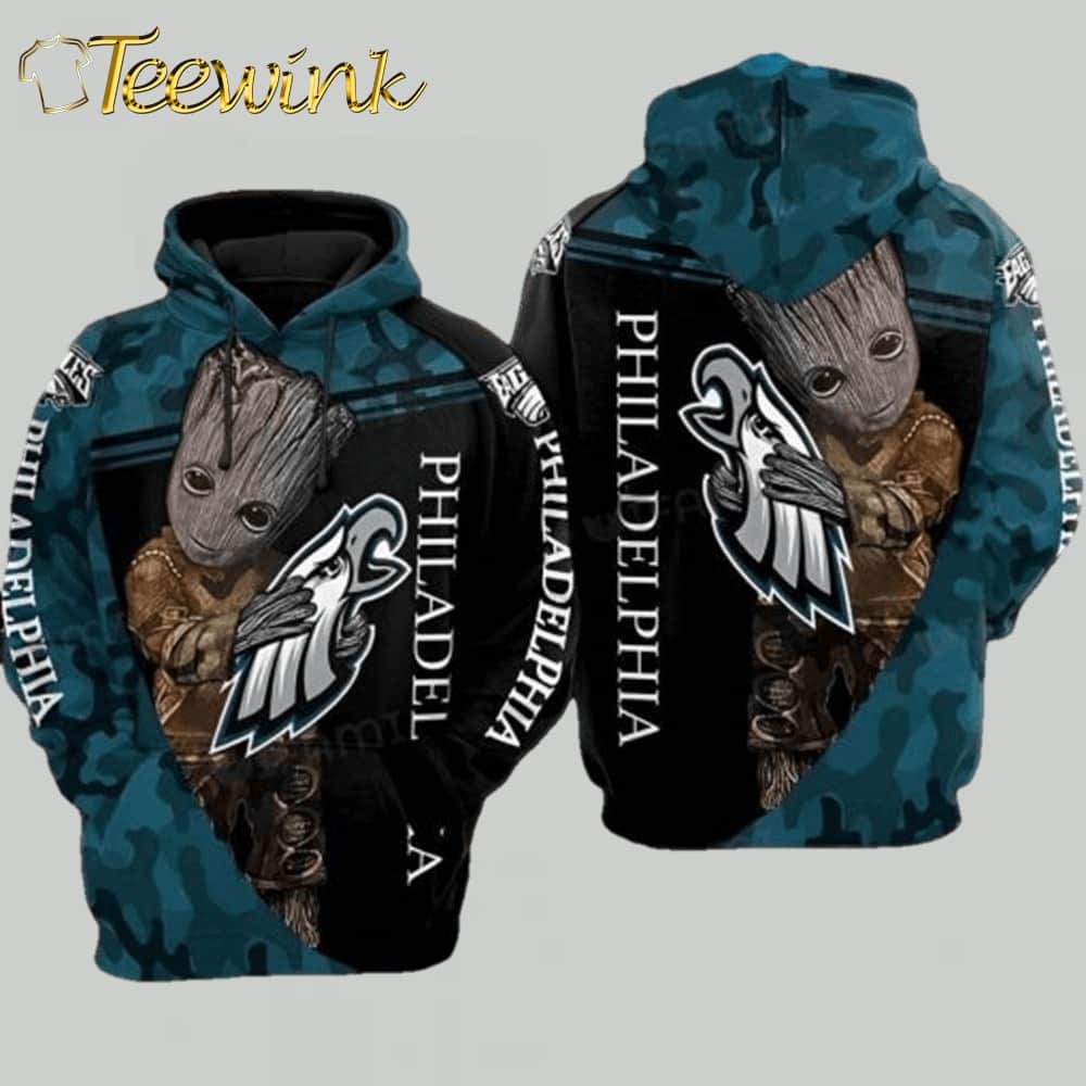 Philly Eagles Hoodie 3d Groot Hugging Logo Philadelphia Eagles Gift