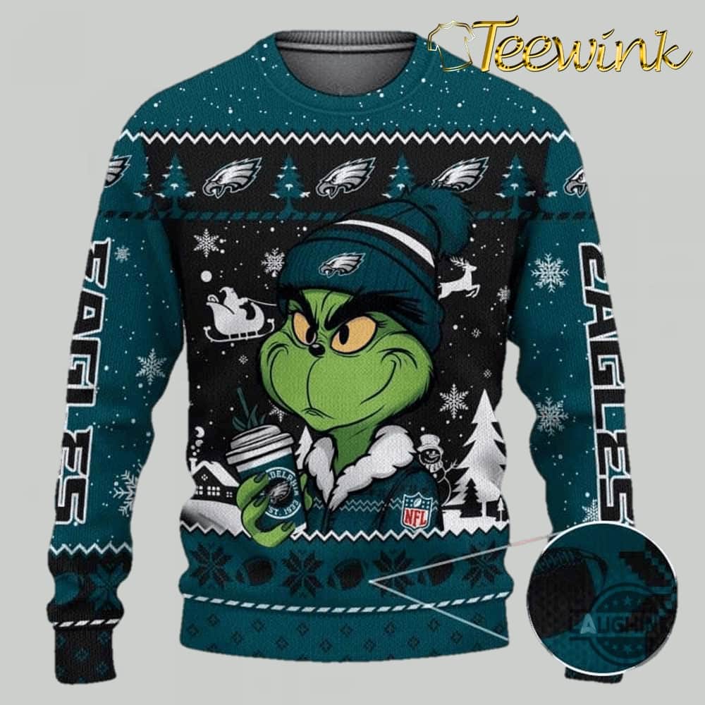 The Grinch Holding Philadelphia Eagles Coffee Ugly Christmas Sweater
