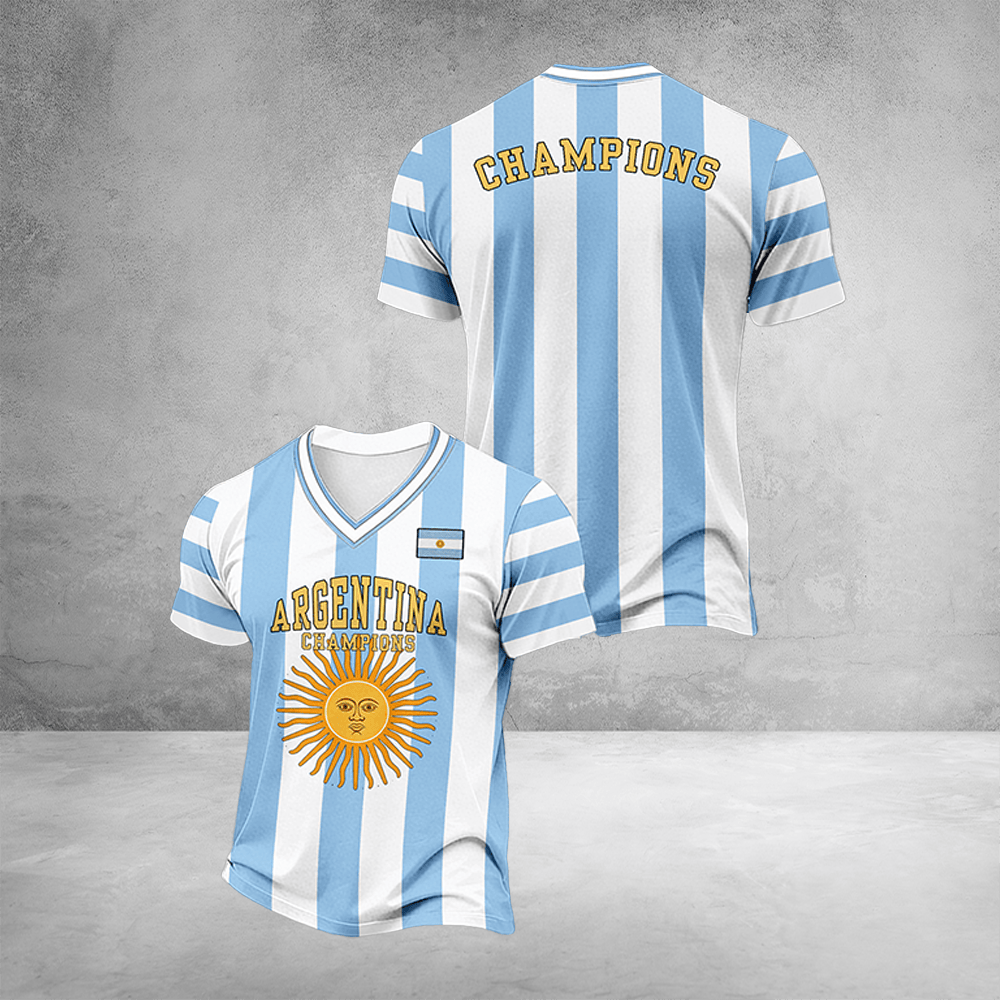 Argentina 2026 World Cup Champions V-Neck Jersey Soccer Lovers Clothing Fan Gifts