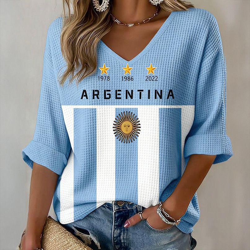Argentina FIFA World Cup 2026 V-Neck Long Sleeve Shirt World Cup Apparel Soccer For Wife