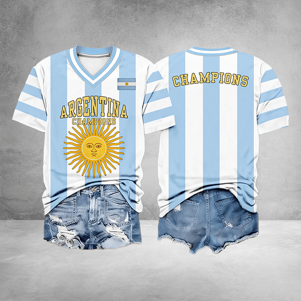Argentina World Cup 2026 Champions V-Neck Shirt FIFA World Cup Merch Soccer Players Gifts