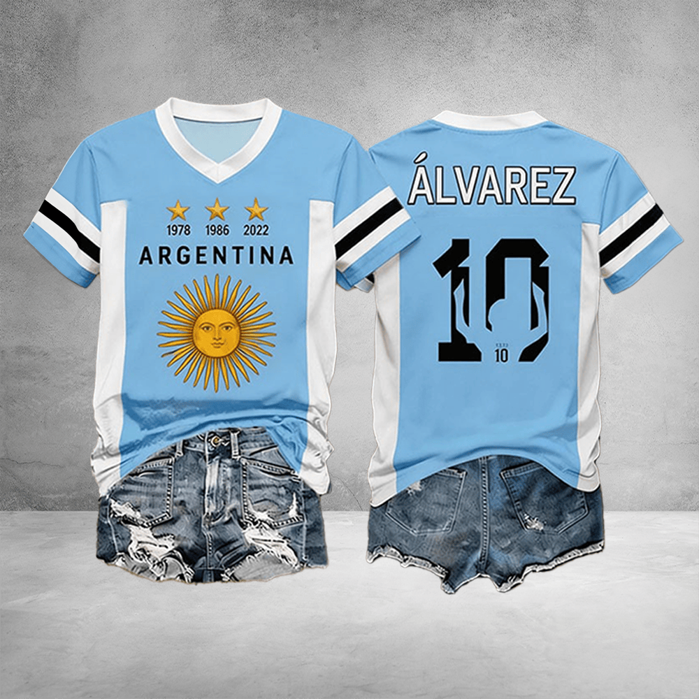 Argentina World Cup Games 1978 1986 2022 V-Neck Shirt Match Day Clothes For Her