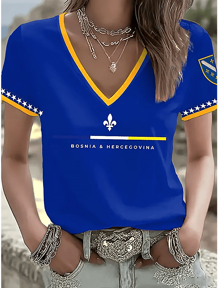 Bosnia And Herzegovina World Cup V-Neck Shirt Bosnia Soccer Tee For Sport Lovers