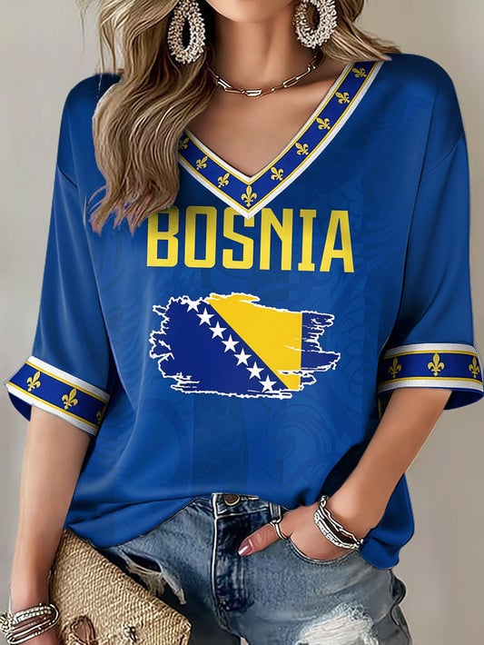 Bosnia FIFA World Cup V-Neck Long Sleeve Shirt World Cup 2026 Merch Soccer Players Gifts