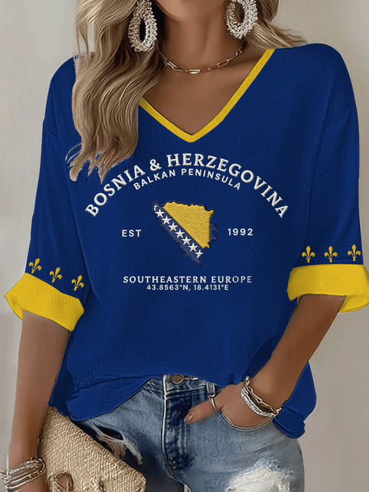 Bosnia Herzegovina World Cup V-Neck Long Sleeve Shirt Bosnia FIFA World Cup Merch Gifts Idea
