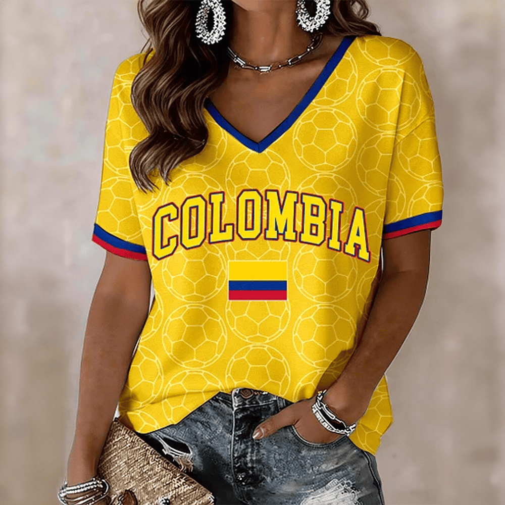 Colombia National Football Team V-Neck Shirt FIFA World Cup Merch For Soccer Fan