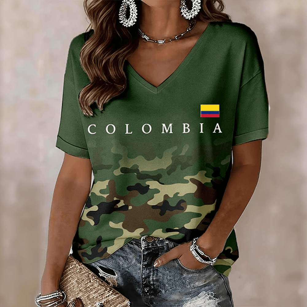 Colombia World Cup 2026 Camo V-Neck Shirt Soccer Apparel For World Cup Fan