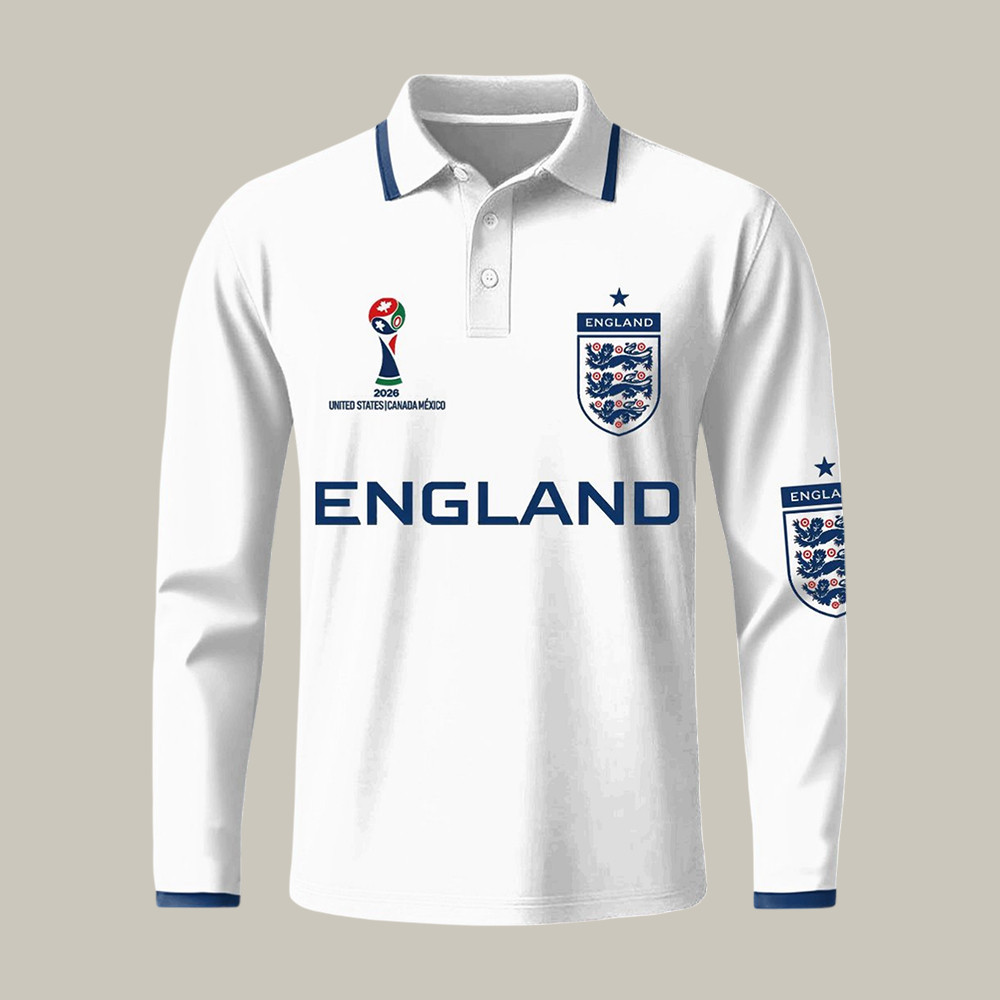 England FIFA World Cup 2026 Polo Long Sleeve Shirt Soccer Apparel Best For Fan
