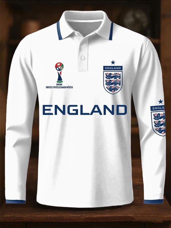 England World Cup 2026 Polo Long Sleeve Shirt World Cup Apparel Best Gifts For Soccer Fans
