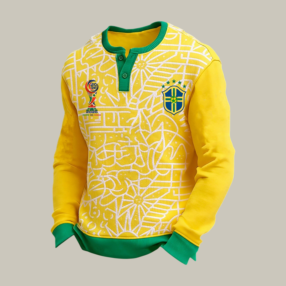 FIFA World Cup 2026 Button Long Sleeve Shirt Brazil National Soccer Team Apparel