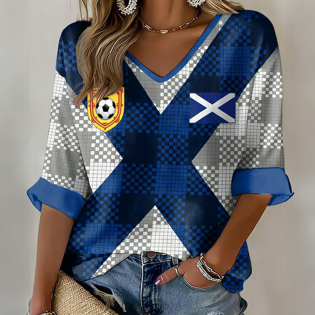 FIFA World Cup 2026 Scotland V-Neck Long Sleeve Shirt World Cup Apparel Soccer Lover For Wife