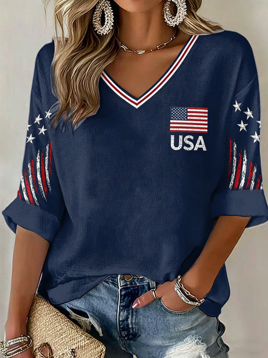 FIFA World Cup 2026 USA V-Neck Long Sleeve Shirt USA Soccer Merchandise For Women