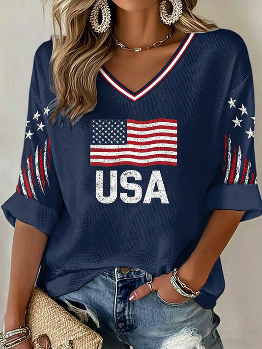FIFA World Cup 2026 USA V-Neck Long Sleeve Shirt USA World Cup Apparel For Fan