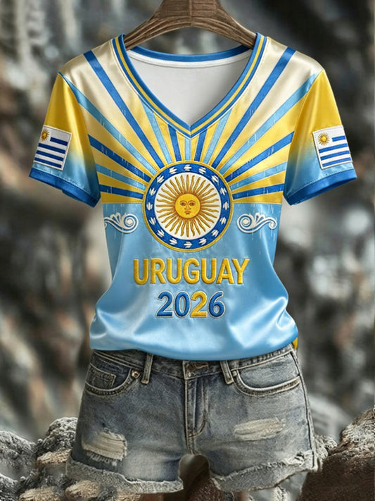 FIFA World Cup 2026 Uruguay V-Neck Shirt Uruguay World Cup Clothing For Football Lovers