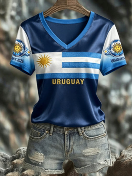 FIFA World Cup 2026 Uruguay V-Neck Shirt World Cup Uruguay Apparel Football Fan Gift