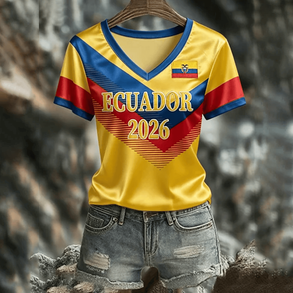 FIFA World Cup Ecuador V-Neck Shirt Ecuador World Cup Team Outfits Sports Fan Apparel