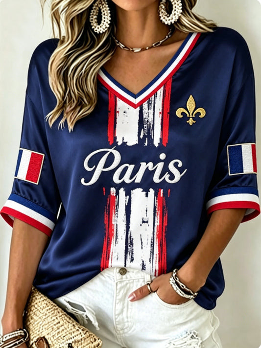 France FIFA World Cup 2026 V-Neck Long Sleeve Shirt World Cup 2026 Merch Soccer Fan Gifts