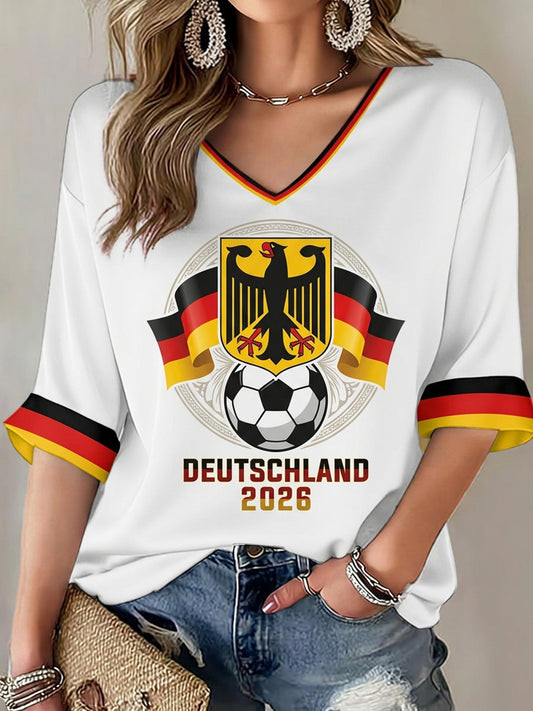 Germany FIFA World Cup 2026 Deutschland V-Neck Raglan Shirt FIFA Merch Soccer Fan Gifts