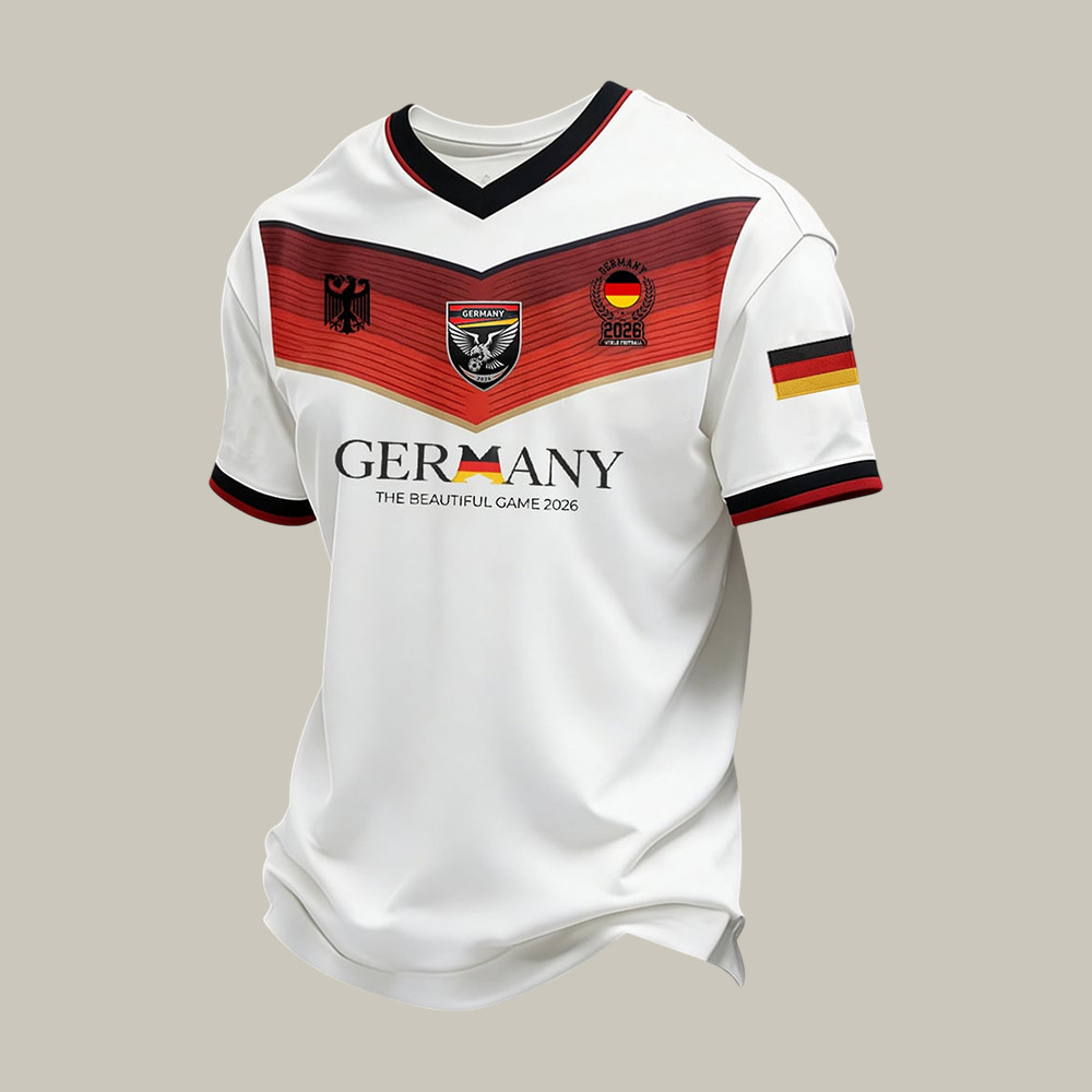 Germany Soccer Graphic V-Neck Shirt 2026 FIFA World Cup Clothes Unique For Father