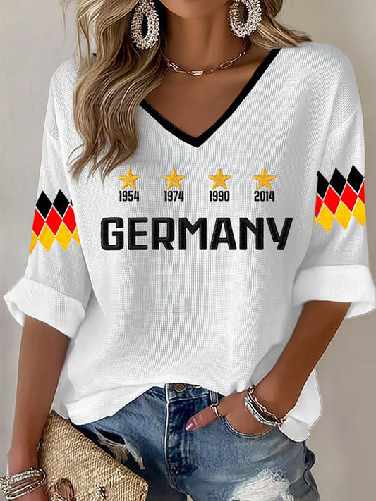 Germany World Cup Team 1954 1974 1990 2014 V-Neck Long Sleeve Shirt World Cup Merch