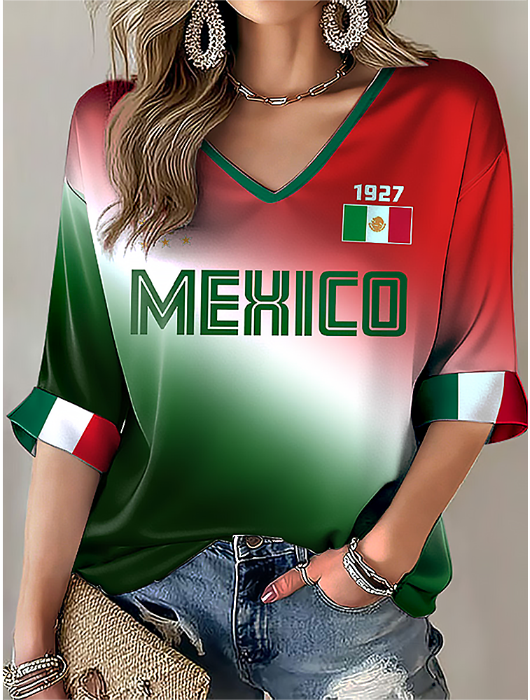 Mexico World Cup 2026 V-Neck Long Sleeve Shirt Mexican Soccer Shirts For FIFA Fan