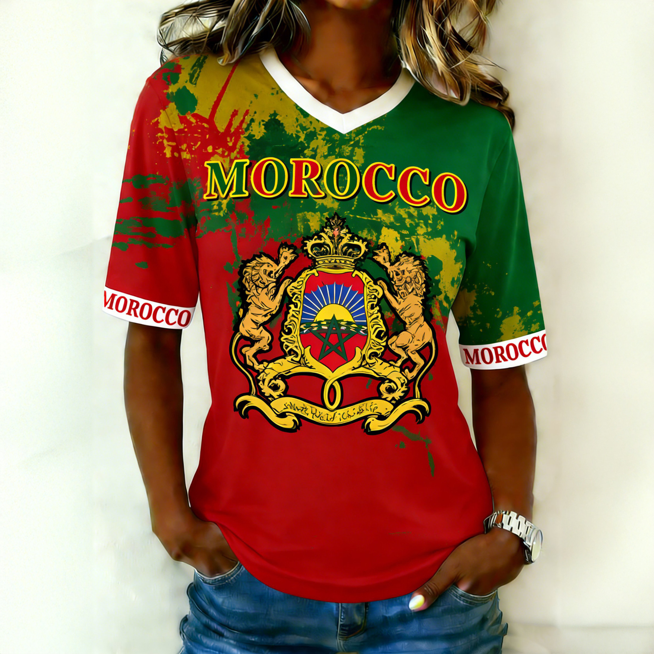 Morocco 2026 FIFA World Cup V-Neck Shirt 2026 World Cup Shirt Soccer Lover For Mother's Day