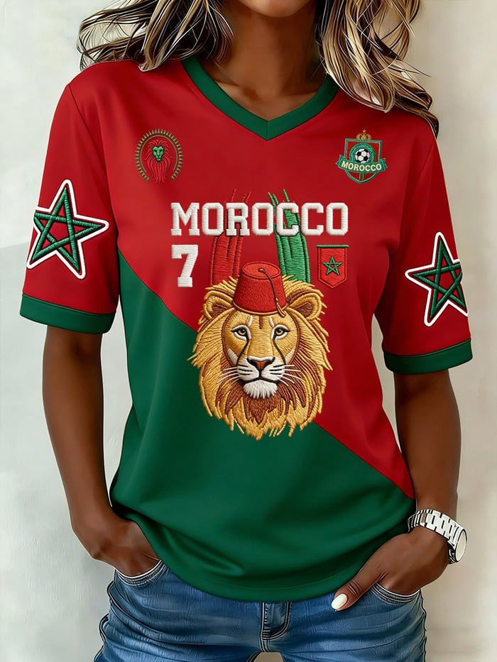 Morocco World Cup 2026 Merch Atlas Lions Morocco V-Neck Jersey Game Day Apparel