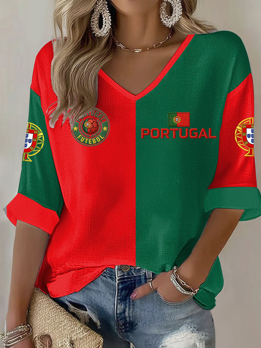 Portugal Games World Cup 2026 V-Neck Long Sleeve Shirt Portugal Soccer Outfits Idea
