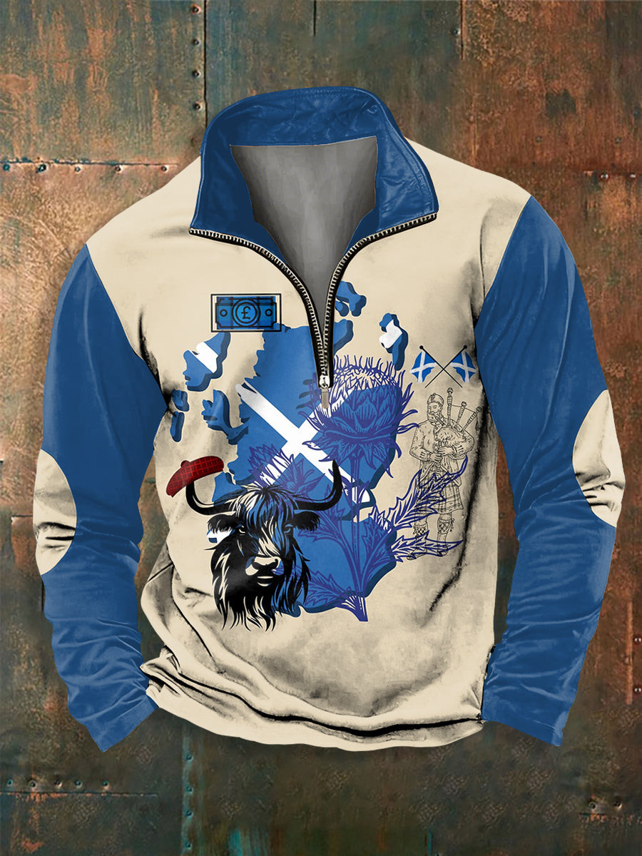 Scotland World Cup 2026 Merch Highland Cow Soccer Zip Sweatshirt For Fan