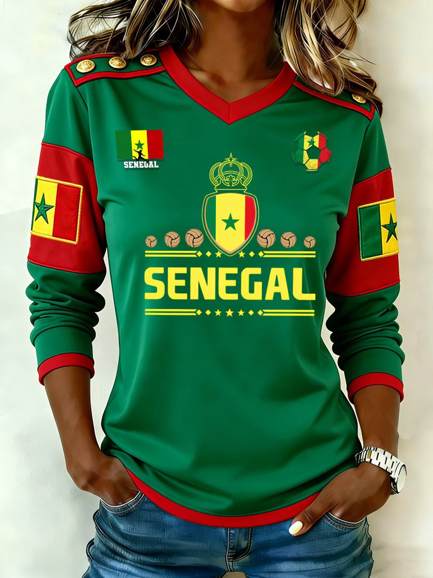 Senegal FIFA World Cup 2026 V-Neck Long Sleeve Shirt World Cup 2026 Merch Fan Gifts
