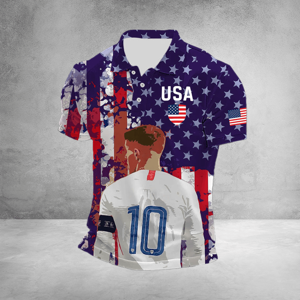 USA FIFA World Cup Polo Shirt USA Flag Patriotic Men's Soccer Apparel For Fan