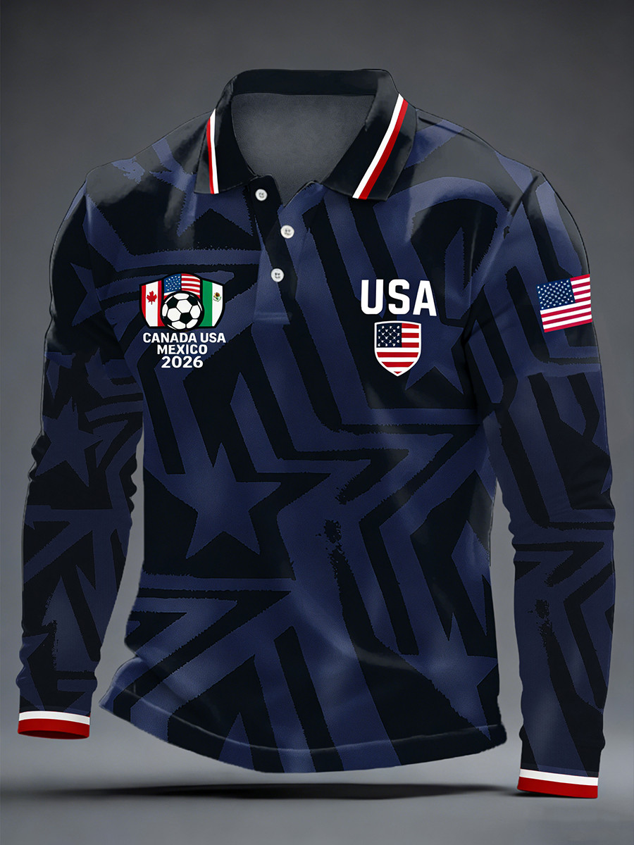 USA World Cup 2026 Long Sleeve Polo Shirt Soccer Apparel World Cup Merch For Him