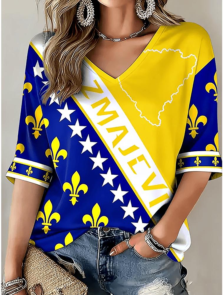 World Cup 2026 Bosnia Zmajevi V-Neck Long Sleeve Shirt FIFA Apparel For Soccer Fan