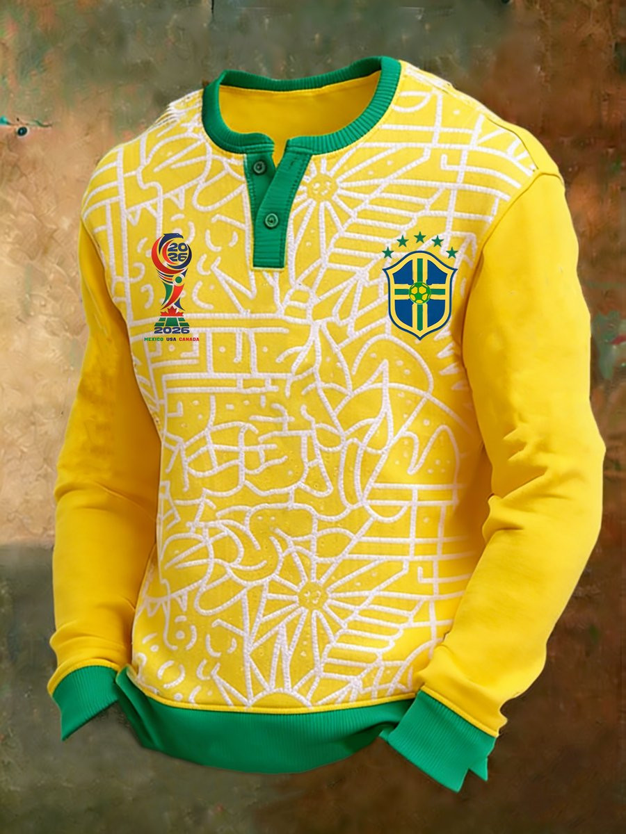 World Cup 2026 Brazil Button Long Sleeve Shirt World Cup 2026 Merch Soccer Players Gifts