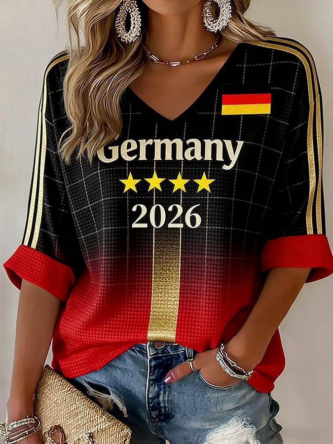 World Cup 2026 Germany V-Neck Raglan Shirt Germany Soccer Apparel For Soccer Lover