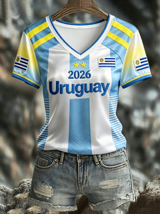 World Cup 2026 Uruguay V-Neck Shirt FIFA Uruguay Apparel Gifts Ideas For Football Lovers