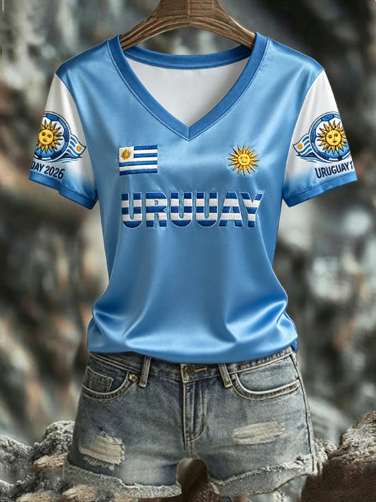 World Cup 2026 Uruguay V-Neck Shirt Uruguay World Cup Apparel For Soccer Lover
