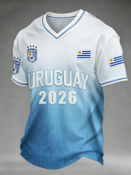 World Cup 2026 Uruguay V-Neck Shirt World Cup Uruguay Apparel For Soccer Fan