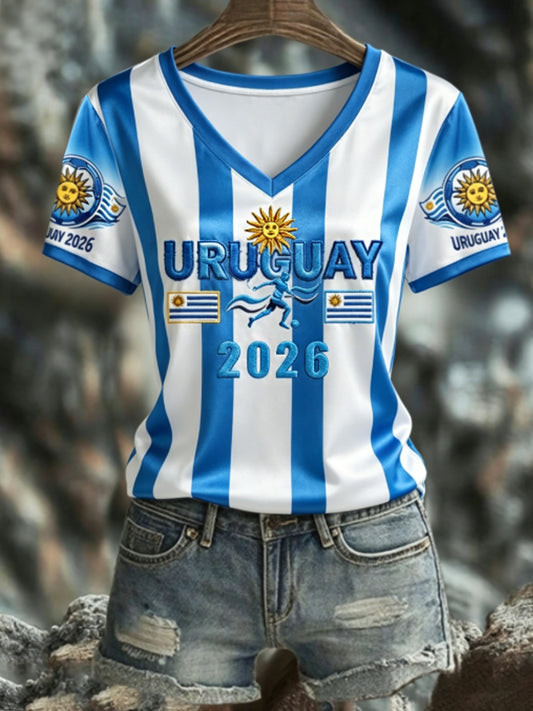 World Cup 2026 Uruguay V-Neck Shirt World Cup Uruguay Clothing Best For Football Lovers