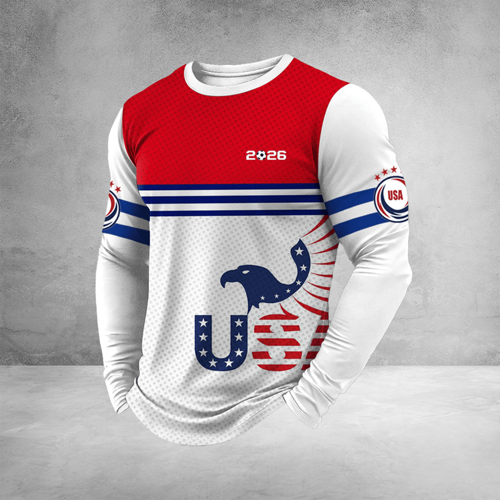 World Cup USA 2026 Long Sleeve Shirt USA Soccer Merch Sports Apparel For Men
