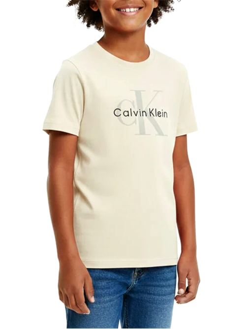 Monogram SS - T-Shirt bambino - beige CALVIN KLEIN | IU0IU00715TPGB